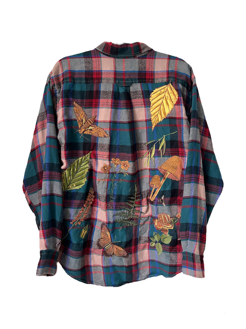 Botanical Embroidered Flannel Shirt M