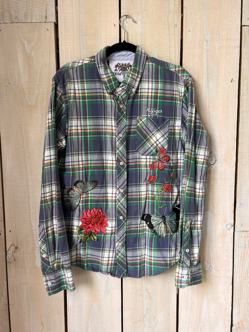 Botanical Embroidered Flannel Shirt M