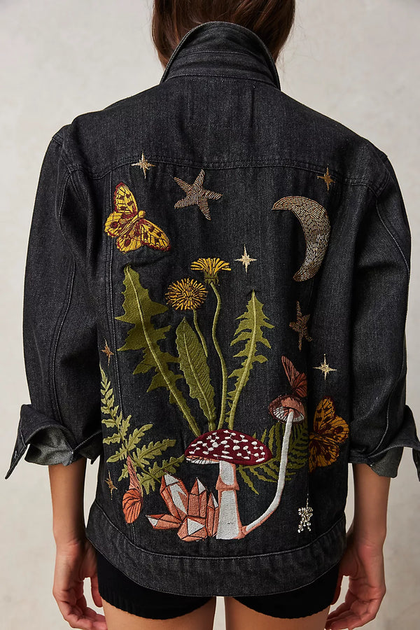 Mushroom and Moon Black Denim Jacket