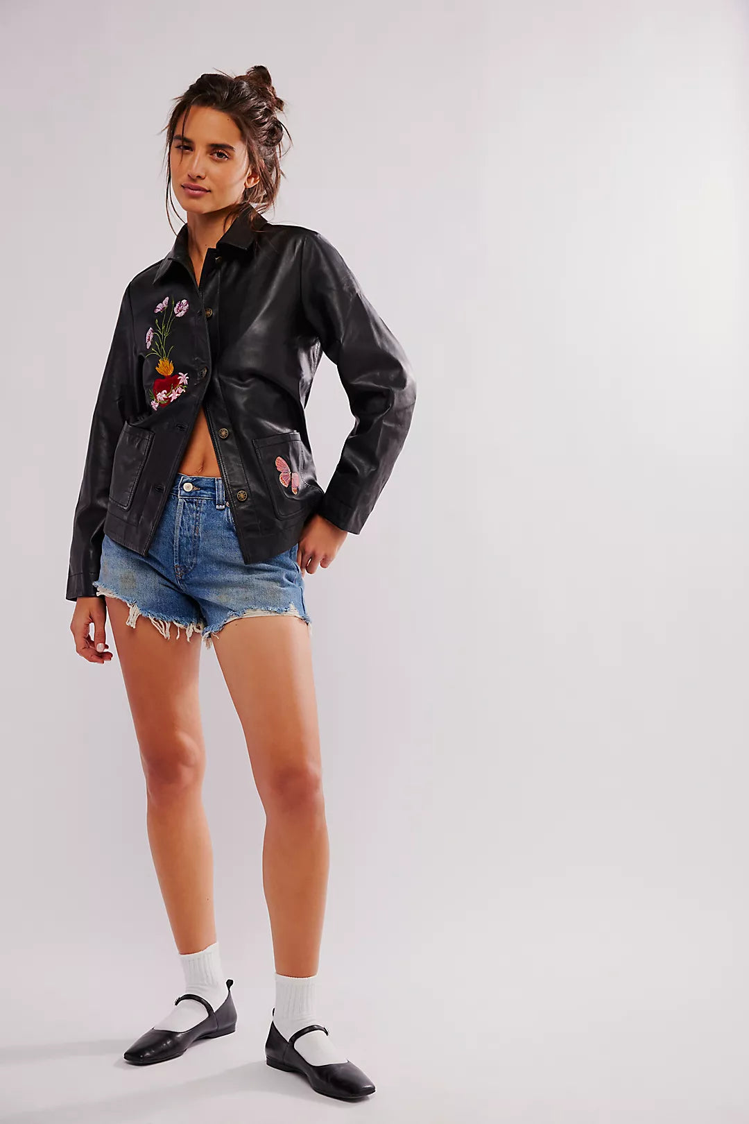 Juliette Embroidered 100% Leather Jacket