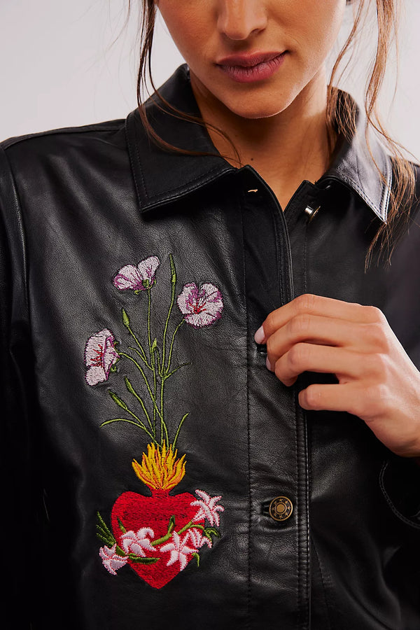 Juliette Embroidered 100% Leather Jacket