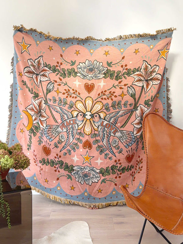 Love Birds Woven Cotton Throw