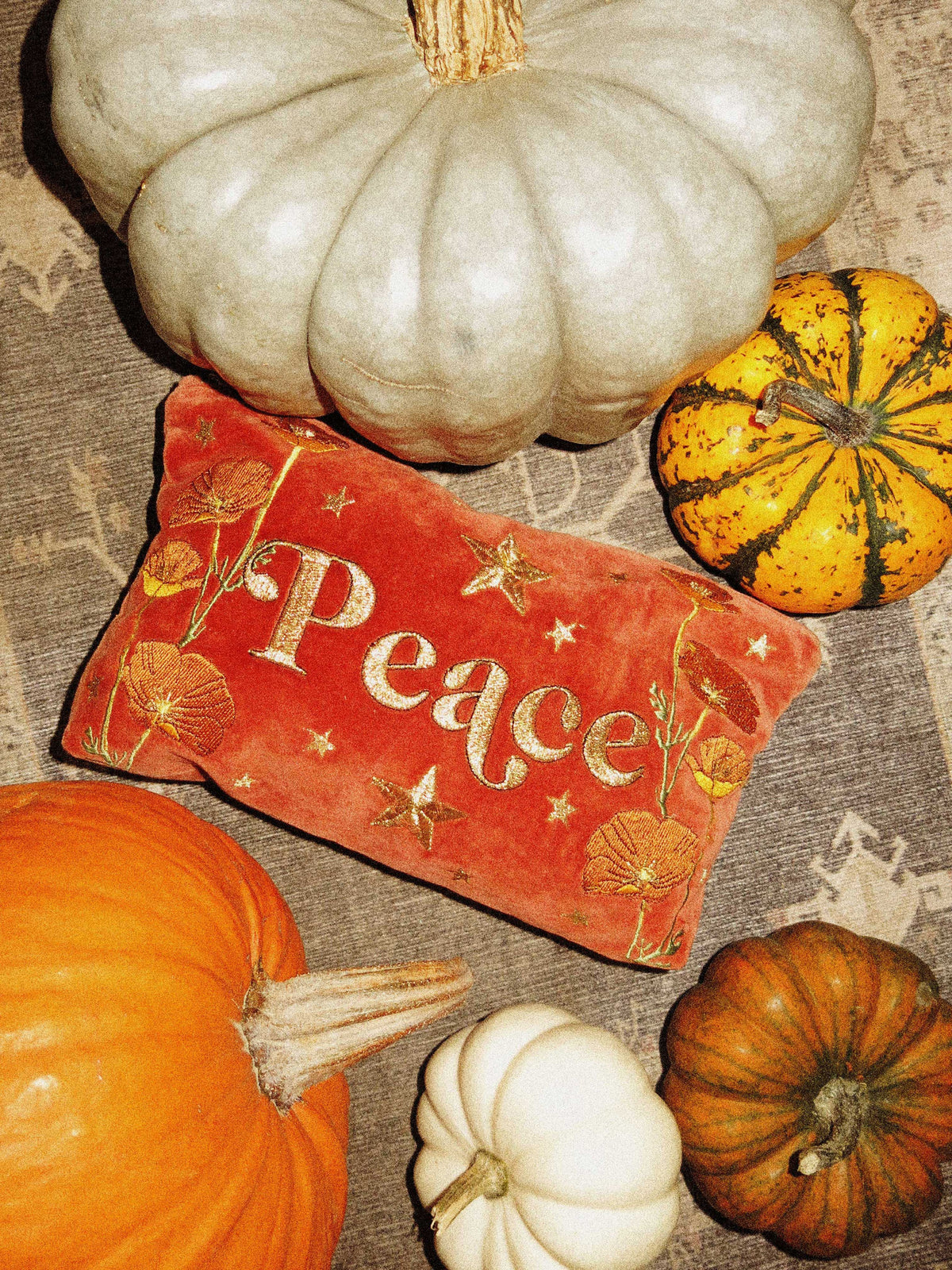 'Peace' Poppies Embroidered Velvet Pouch