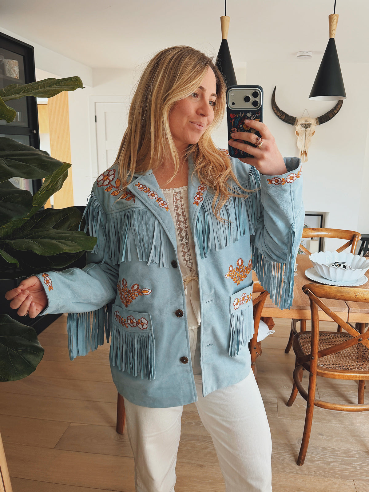Canyon Bloom Blue Suede Jacket