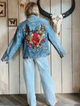 Mexican Inspired Embroidered Denim Jacket Large