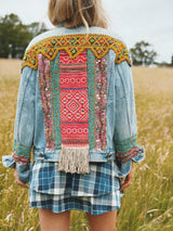 Garden Whimsy Embellished Denim Jacket - Medium
