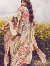 The Moonlit Crane and Cactus Kimono - Pink