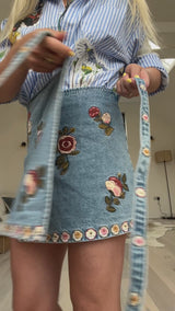 Wildflower Embroidered Denim Wrap Skirt