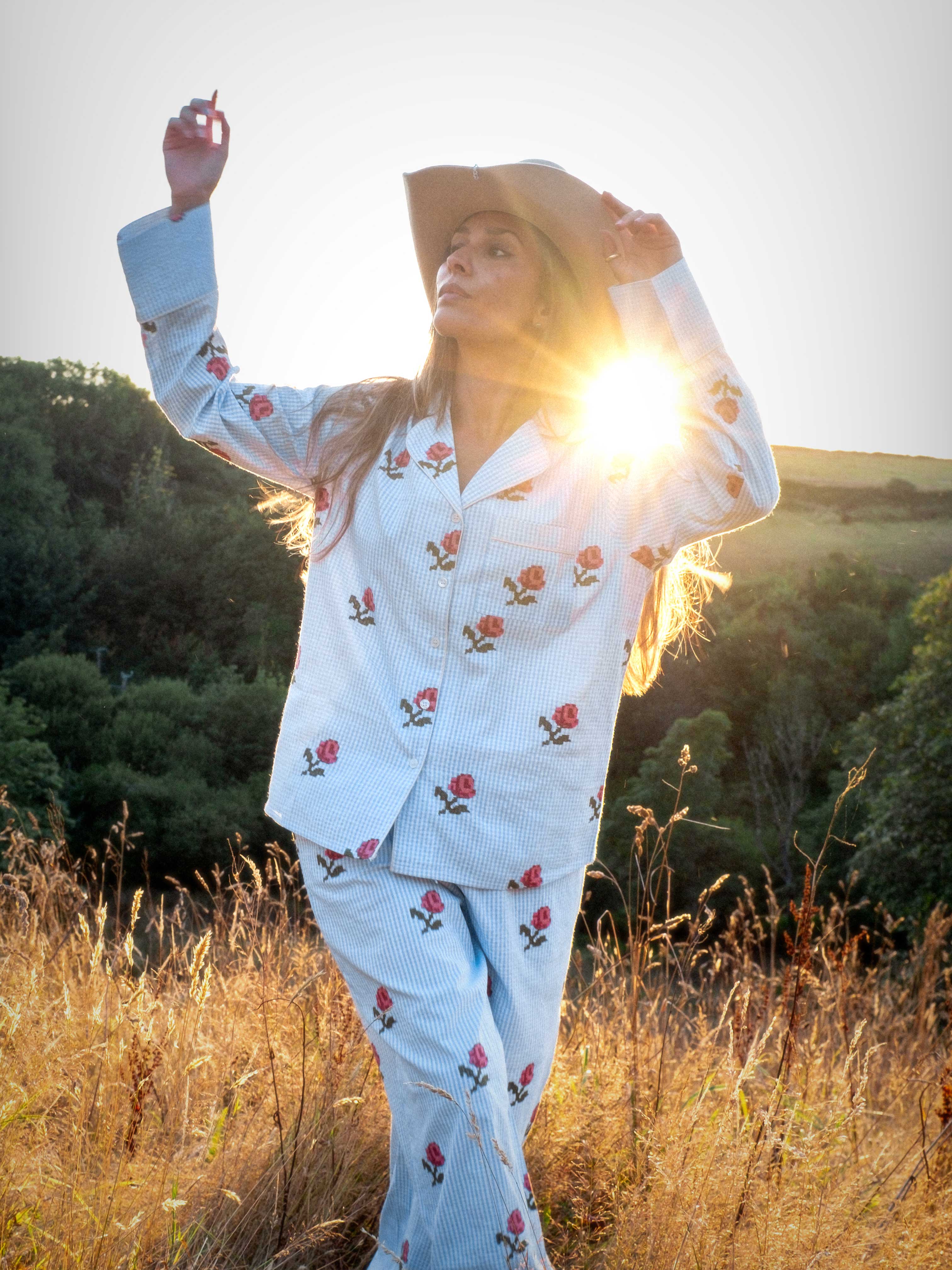 English Rose Embroidered Gingham Pyjamas