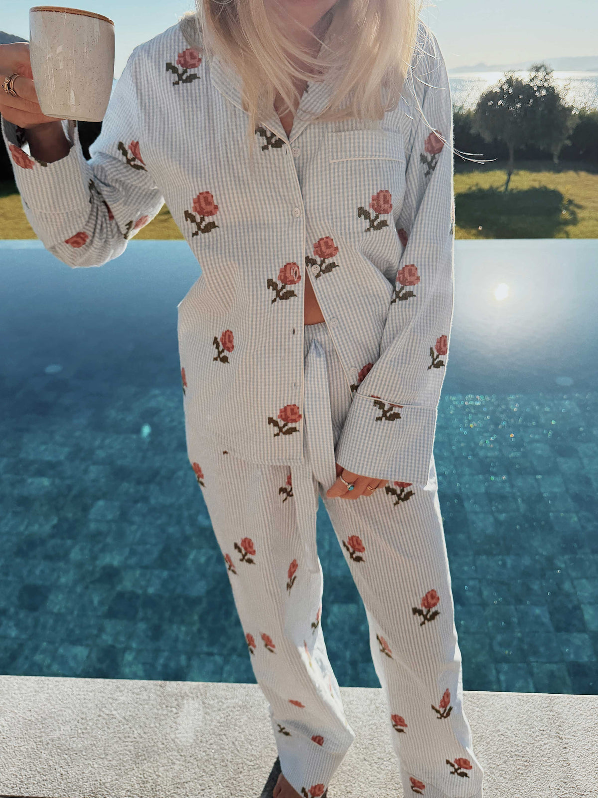 English Rose Embroidered Gingham Pyjamas