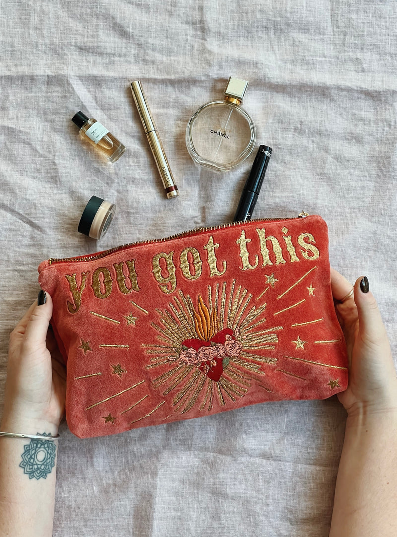 'You Got This' Sacred Heart Embroidered Velvet Pouch