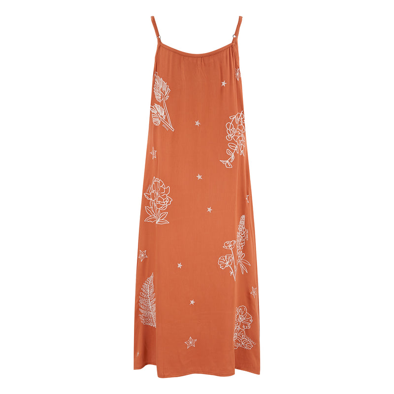 Embroidered, Burnt Orange Slip Dress