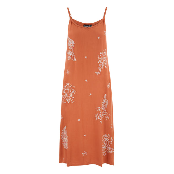 Embroidered, Burnt Orange Slip Dress