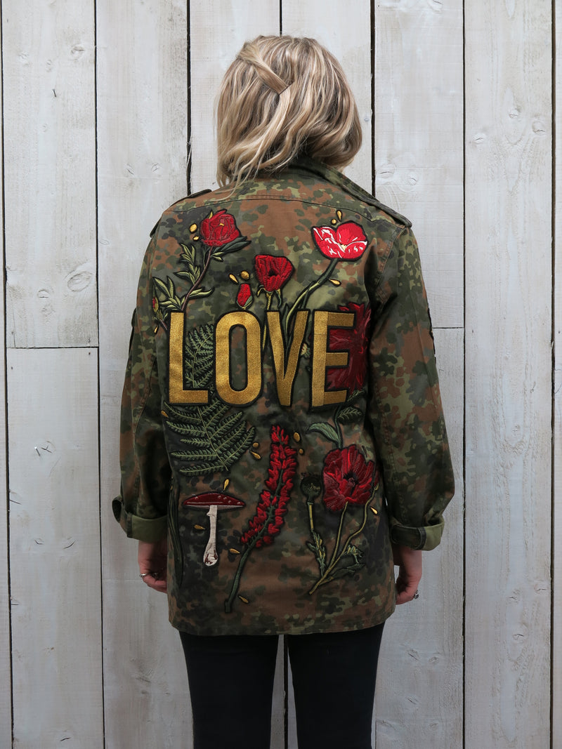 'Love' Embroidered Camo Jacket