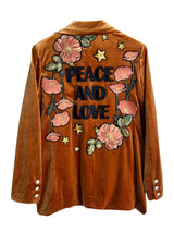 'Peace & Love' Embroidered, Mustard Gold, Velvet Blazer