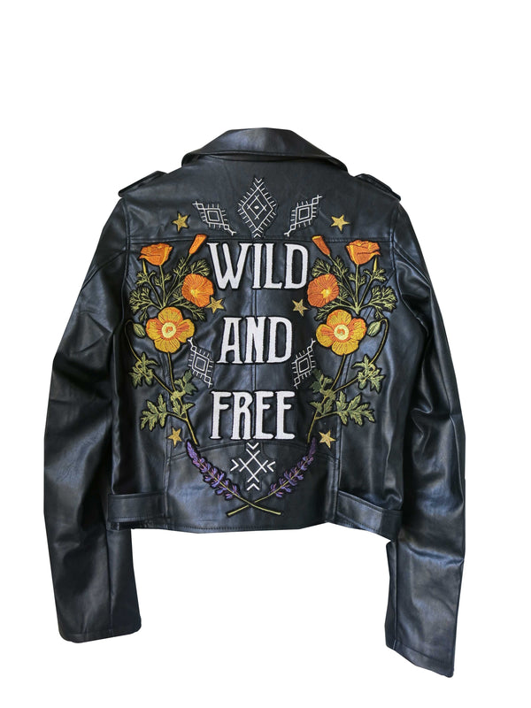 'Wild and Free' Embroidered Vegan Leather - M/L