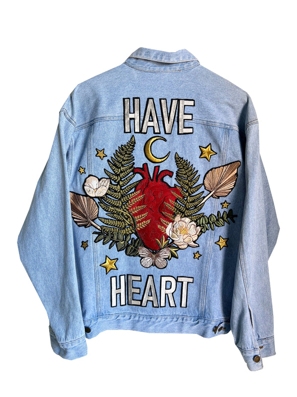 'Have Heart' Embroidered Denim Jacket - L