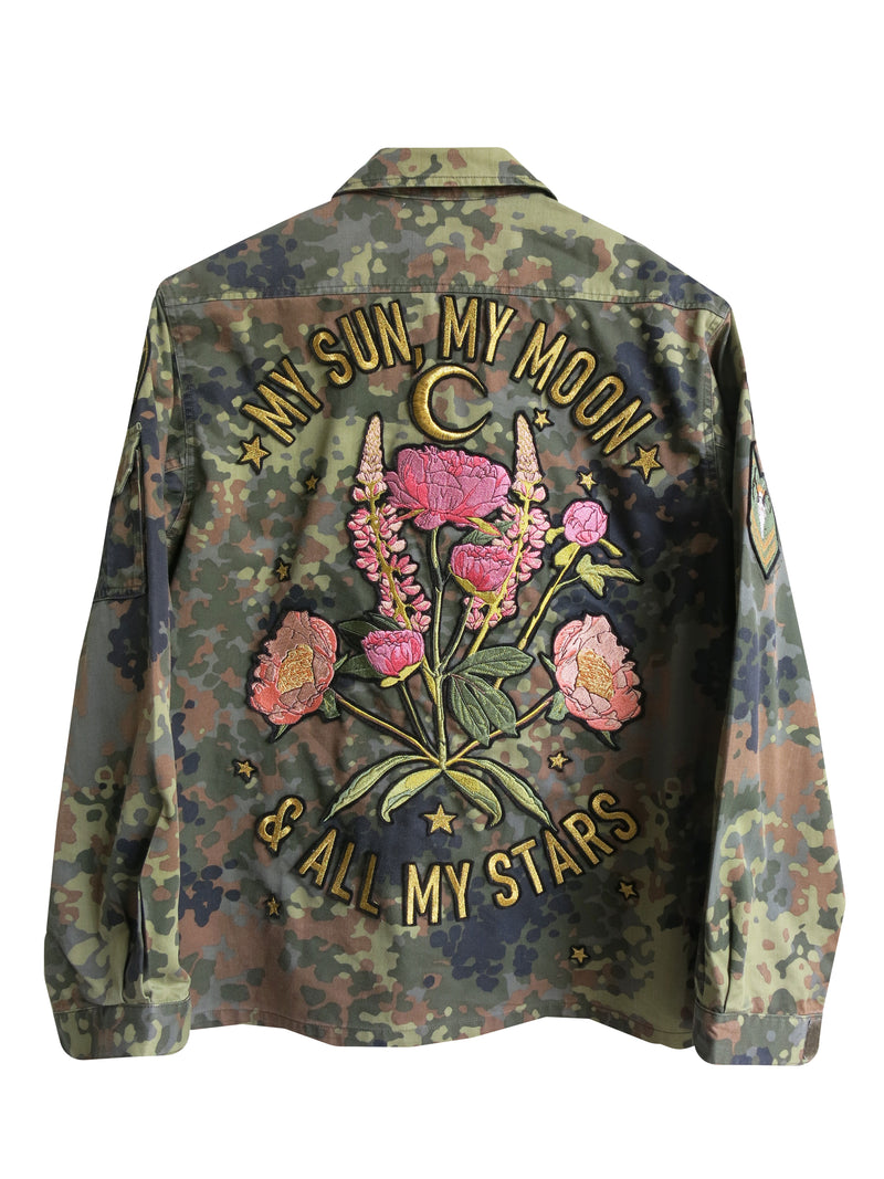 'My Sun My Moon' Embroidered Camo Jacket