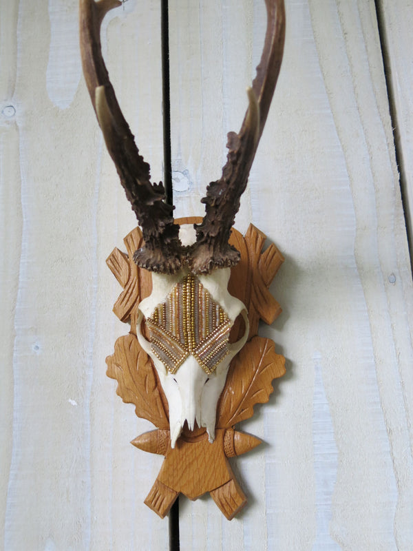 Antique Gold Beaded Roe Deer Skull